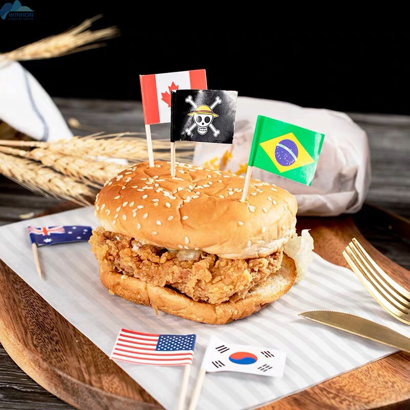 Party Bar Food Healthy Custom Wooden Cocktail Toothpick Flag Polyester New Zealand Flag Toothpick Flag For Decoration