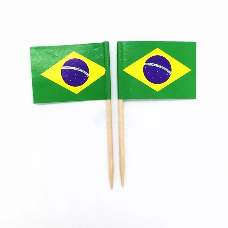 3.5x2.5cm  Small Mini Stick Cupcake Toppers With 6.5cm Stick BRAZIL Toothpick Flags