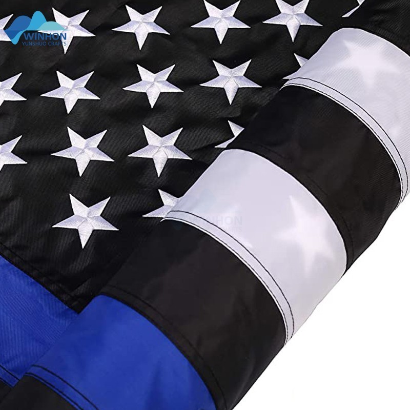 USA 3x5 Feet Embroidered With Stars Stitched Stripes Black White And Blue American Police Flag Thin Blue Line American Flag