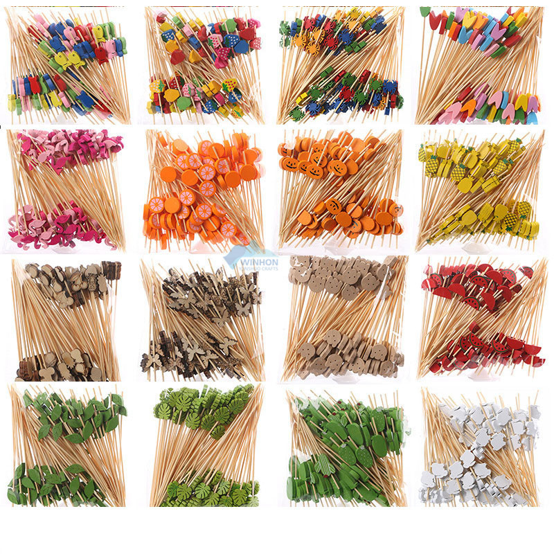 Creative Bamboo Wood Decorative Party Toothpick Kids Lunch Accessories Fruit Picks Burger Skewers