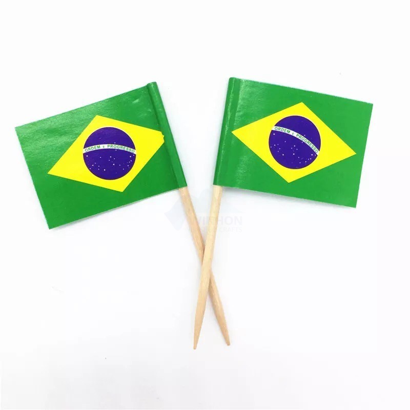 3.5x2.5cm  Small Mini Stick Cupcake Toppers With 6.5cm Stick BRAZIL Toothpick Flags