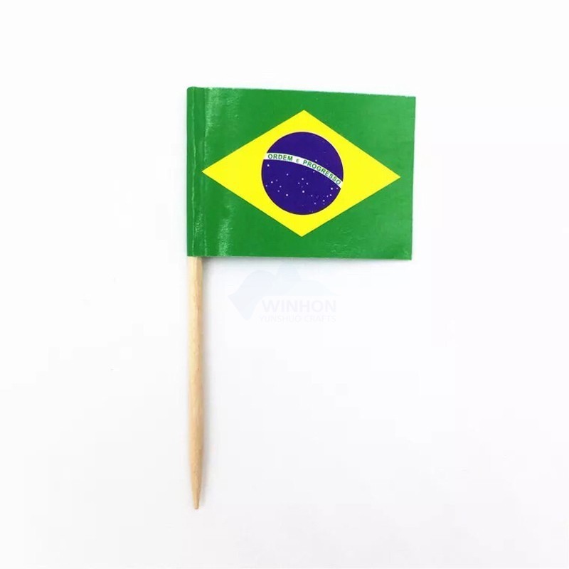 3.5x2.5cm  Small Mini Stick Cupcake Toppers With 6.5cm Stick BRAZIL Toothpick Flags