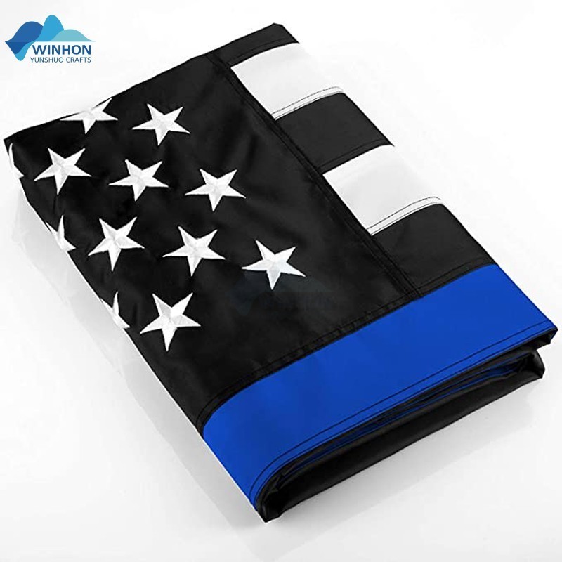 USA 3x5 Feet Embroidered With Stars Stitched Stripes Black White And Blue American Police Flag Thin Blue Line American Flag