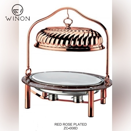 Oval Shape Rose Gold Chafing Dish With Glass Edge And Branch Chafing Dish For Party