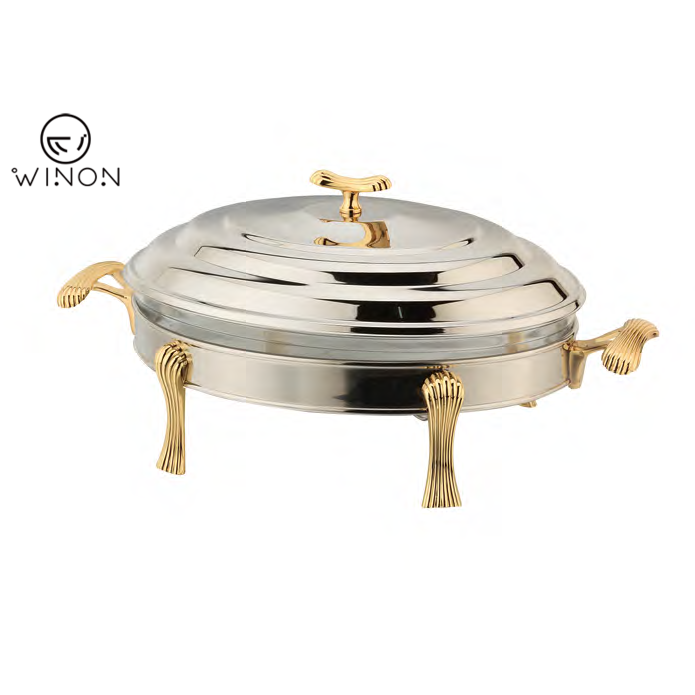 Gold and Silver Luxury Crown Europe and USA Restaurant Equipment Round Food Warmer  Stainless Steel Chafing Dishes For Catering