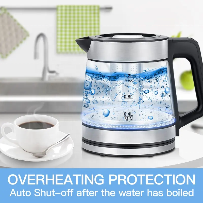 Best Selling Wholesale travel pyrex clear glass kettle electric with Tea Basket portable