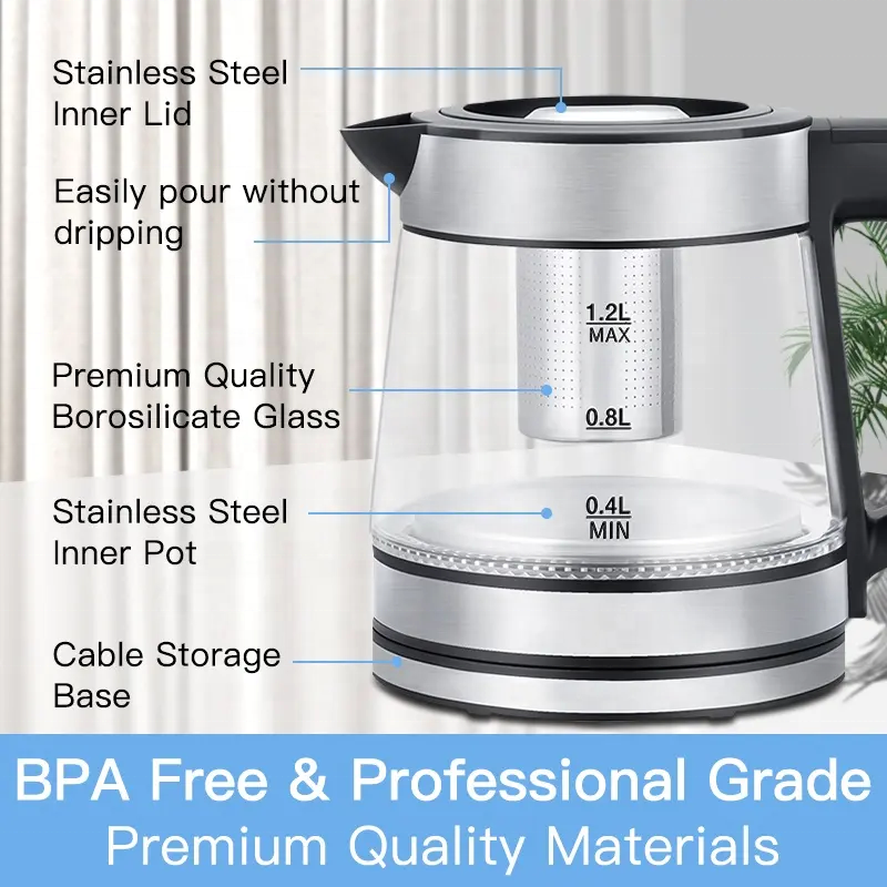 Best Selling Wholesale travel pyrex clear glass kettle electric with Tea Basket portable