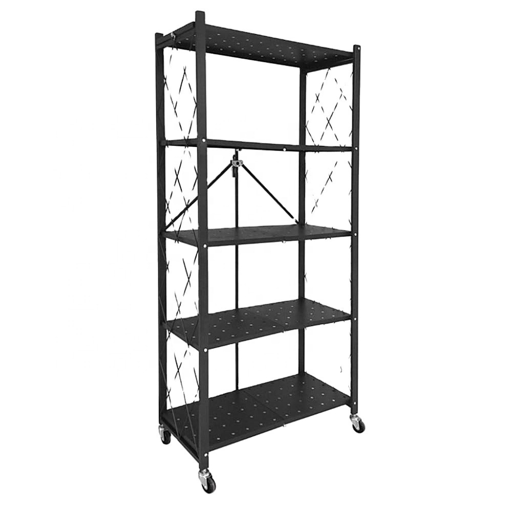 Folding 5-Tier Metal Shelving Units and Storage with Wheels