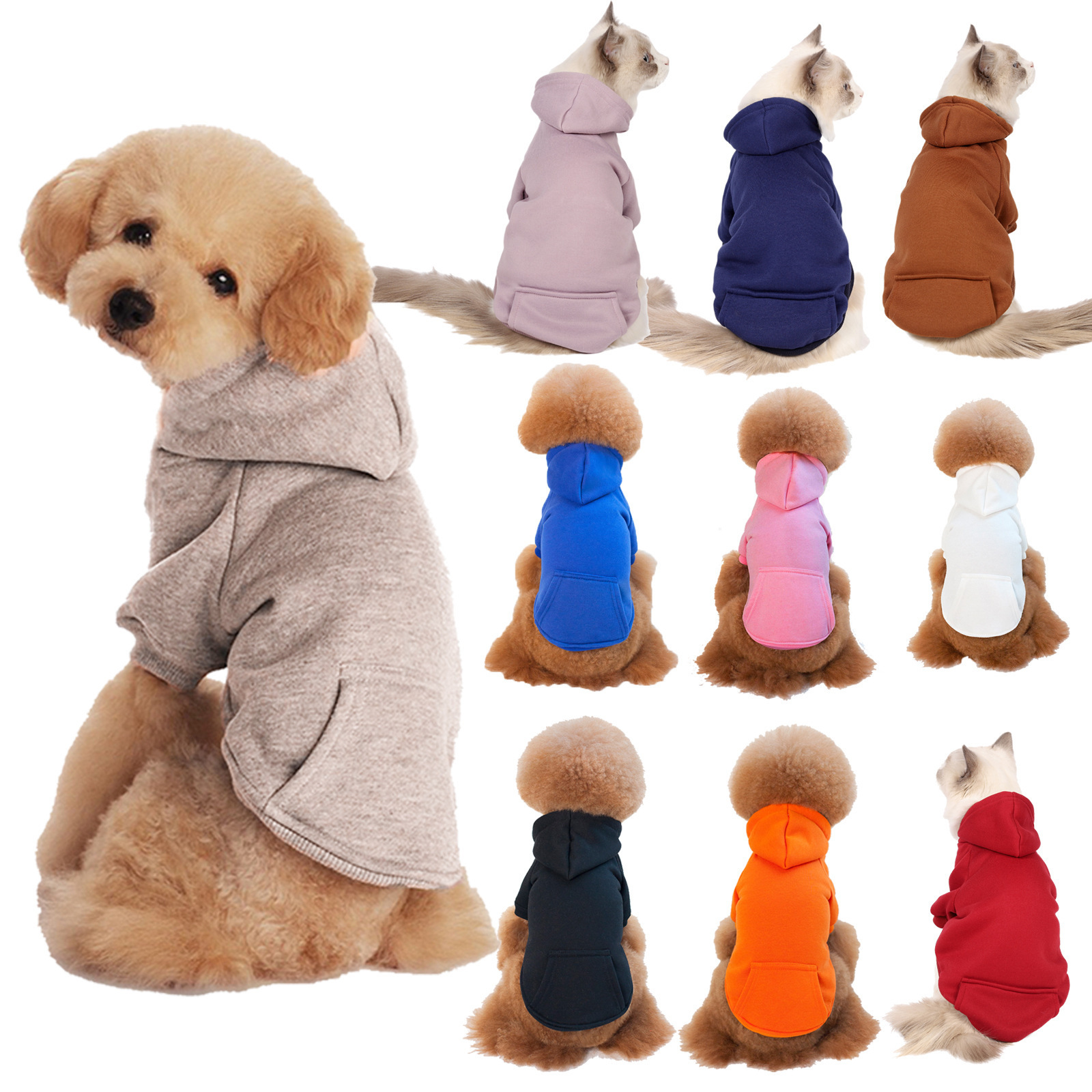 Wholesale Warm Dog Hoodies Coat Fleece Funny Cat Puppy Winter Clothes with Pocket CLASSIC Pet Supplies Dog Clothes Dog Clothing