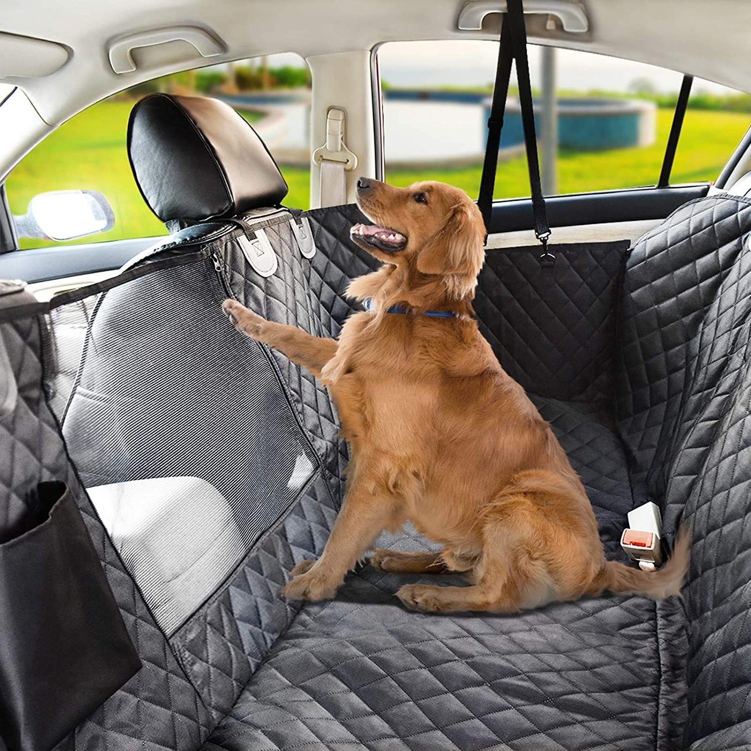 Durable Easy to Install and Remove Pet Waterproof Car Seat Cover Rear Seat Dog Hammock with Mesh Window