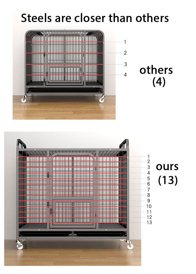 Heavy Duty Rolling Stainless Steel Pet Dog Cage Metal Kennels Large Dog Crates with Wheels