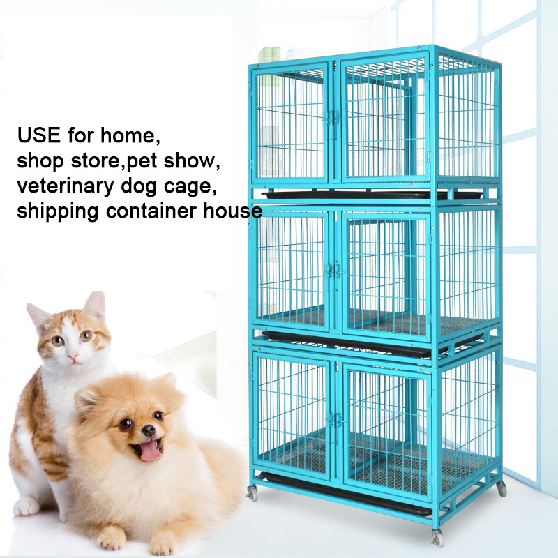 Manufacturer Hot Sale Double Doors Metal Divider Pet Dog Cage with Wheels Stainless Dog Cage Bank