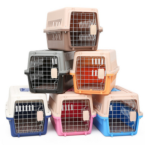 Small Animal Dog Travel Carrier Cage Air Flight Plastic Pet Carrier with Wheels Dog Cages Metal Kennels Customized Package