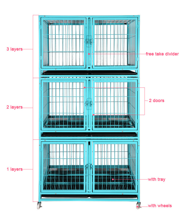 1/2/3 Layers Stainless Dog Pet Kennel with Divider Dog Cage Bank Stackable Dog Cages with Tray and Feeding Door