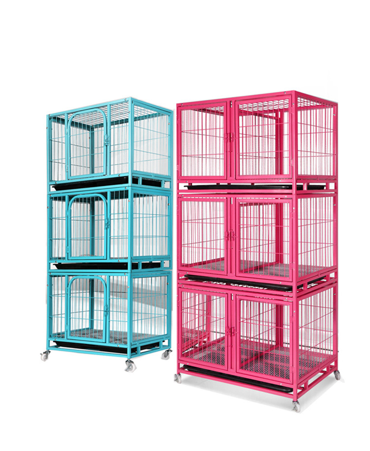 1/2/3 Layers Stainless Dog Pet Kennel with Divider Dog Cage Bank Stackable Dog Cages with Tray and Feeding Door