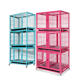 1/2/3 Layers Stainless Dog Pet Kennel with Divider Dog Cage Bank Stackable Dog Cages with Tray and Feeding Door