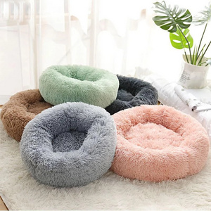 Calming Small XXL Dog Beds Soft Plush Anti-Anxiety Pet Cat Bed Warming Super Cozy Soft Puppy Donut Round Bed