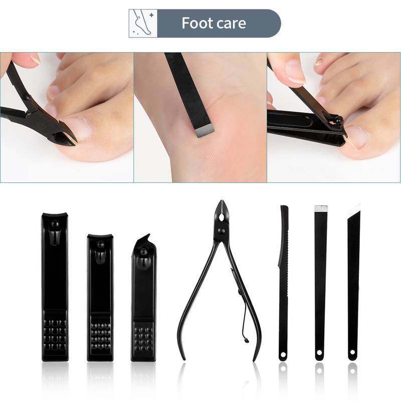 Wholesale Nail Clippers Set Stainless Steel Professional 7/10/12/16/18pcs Black Pedicure Manicure Set Grooming Nail Tools