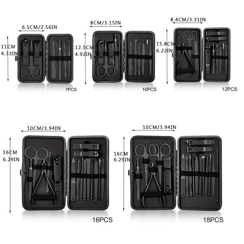 Wholesale Nail Clippers Set Stainless Steel Professional 7/10/12/16/18pcs Black Pedicure Manicure Set Grooming Nail Tools