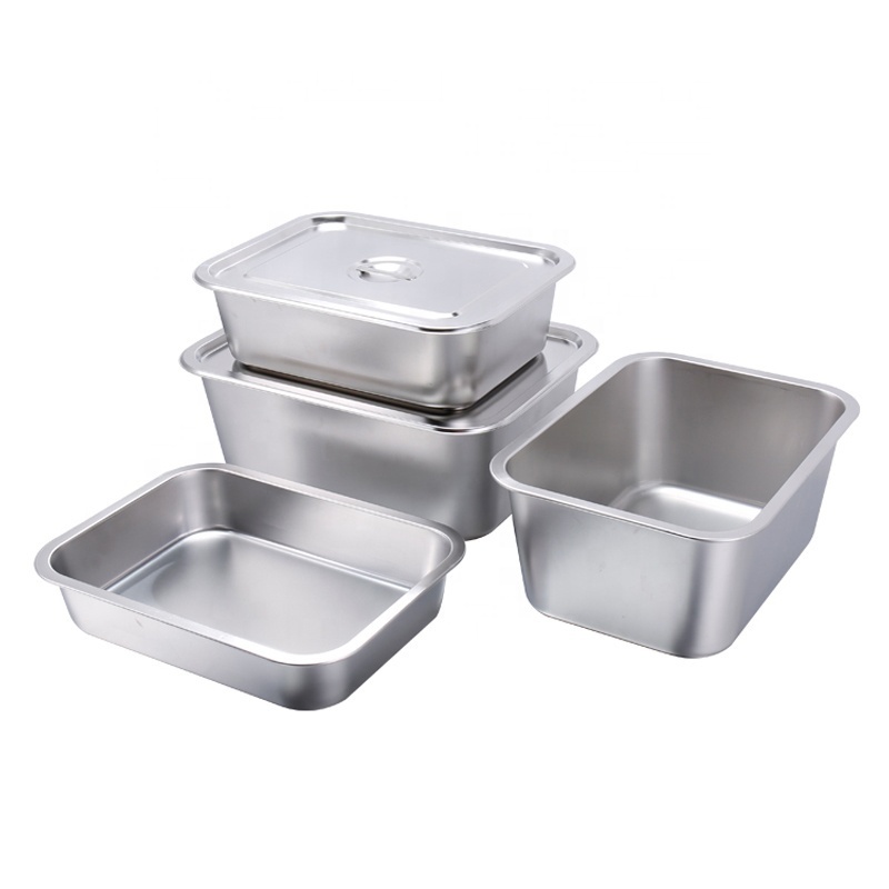 Rectangle 45x35cm size 201 stainless steel deep tray serving metal tray for hotel