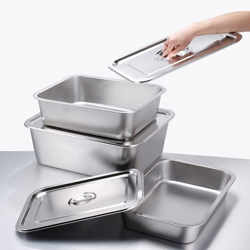 Rectangle 45x35cm size 201 stainless steel deep tray serving metal tray for hotel