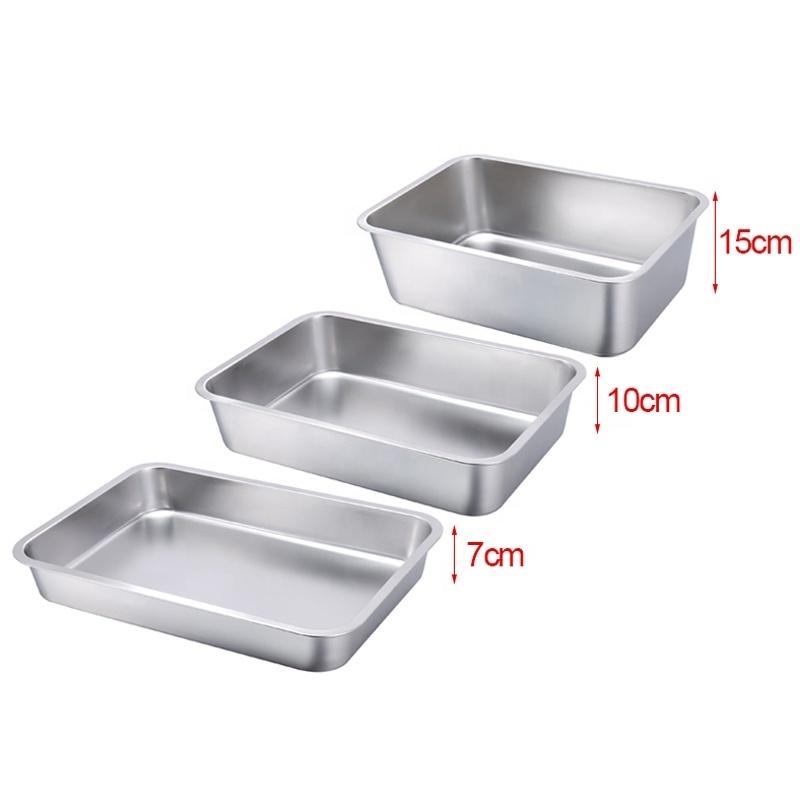 Rectangle 45x35cm size 201 stainless steel deep tray serving metal tray for hotel