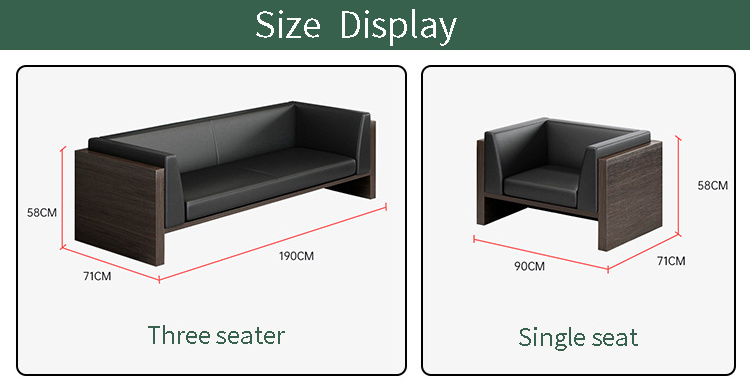 Modern design wood armrest public area modular leather 2 seater office reception sofa