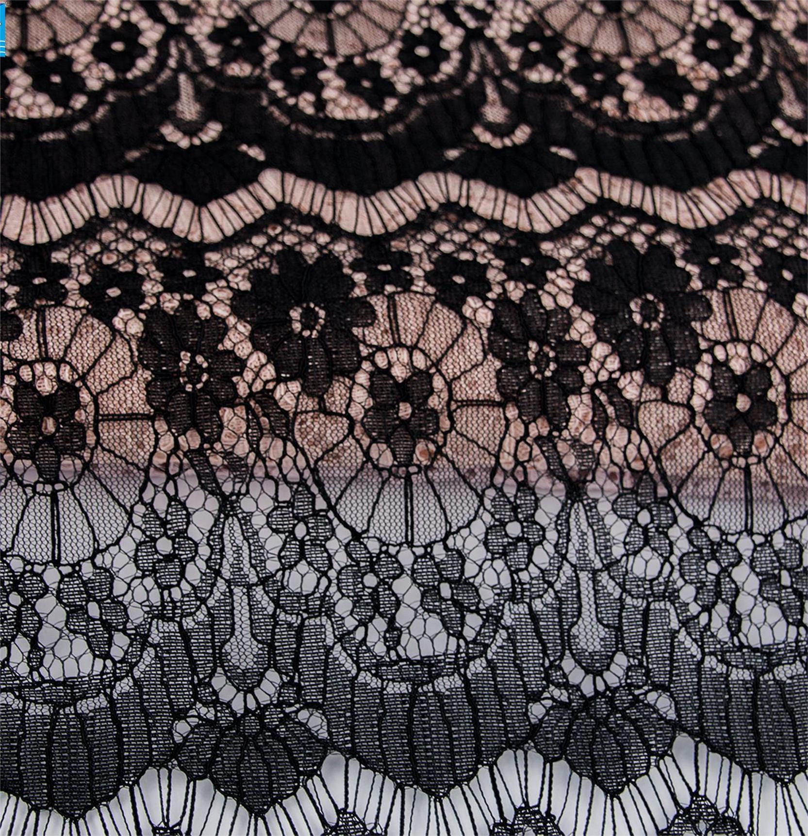 High-quality 100% Nylon Chantilly Eyelash Lace Fabric Flower Pattern Knitted tulle mesh fabric for Wedding Dress Clothing