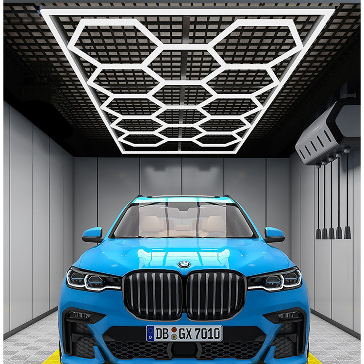 14 Grids Aluminum Auto Detailing White Hexagonal LED Lighting AC Powered for Car Wash Station and Garage Ceiling Design