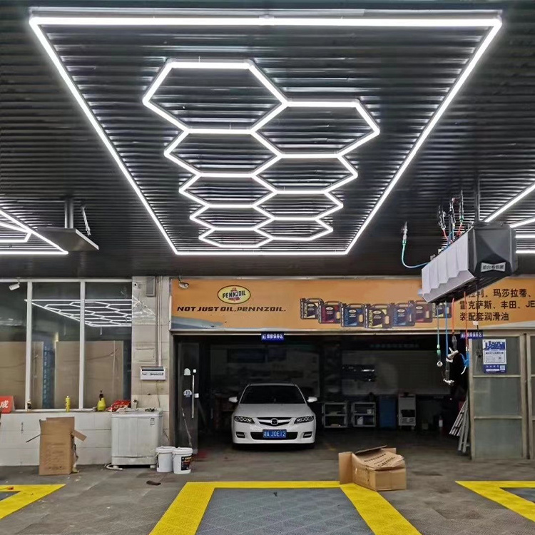 220V white PC material Garage Light Hexagon Panel Hex LED Workshop Light 9 Grid Garage Ceiling Hexagonal Led Light