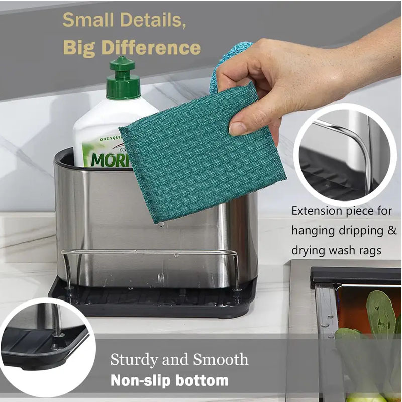 2024 New Portable Stainless Steel Sink Tidy Organizer Kitchen Sponge Brush Sink Caddy Storage Shelf Drying Rack