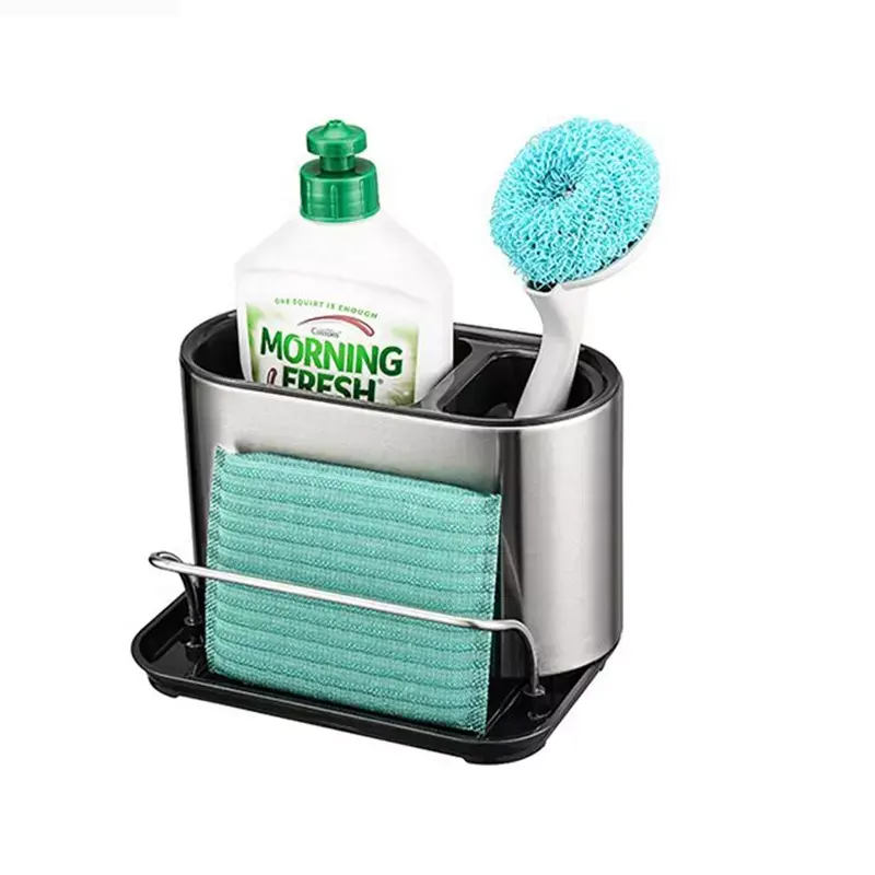 2024 New Portable Stainless Steel Sink Tidy Organizer Kitchen Sponge Brush Sink Caddy Storage Shelf Drying Rack