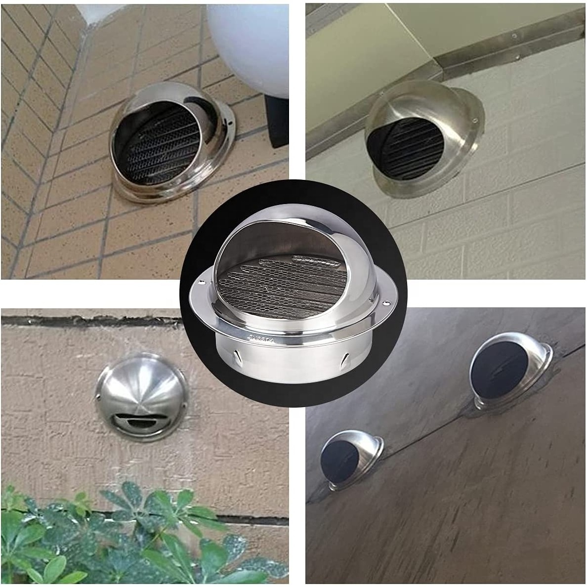 Outdoor Wall Windproof Rain Cap 304 Stainless Steel Ventilation Cover Kitchen Air Round Grille Vent Outlet