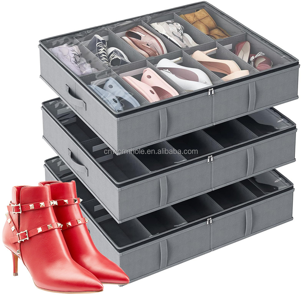 Fits 30 Pairs Under Clear Window Bed Shoe rack Storage Organizer Sturdy Shoe Boxe Storage