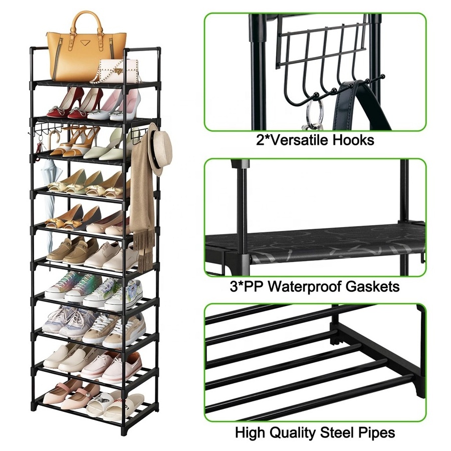 10-Tiers Tall Shoe Organizer Shoe Storage Large Capacity Shoe Rack for Entryway Bedroom Hallway