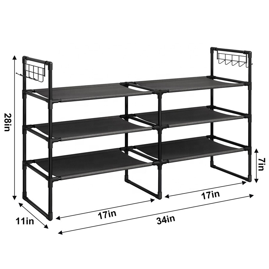 4-Tier Shoe Organizer Storage, Metal Shoe Shelf for 16-20 Pairs of Shoe Rack  with 2 Hooks