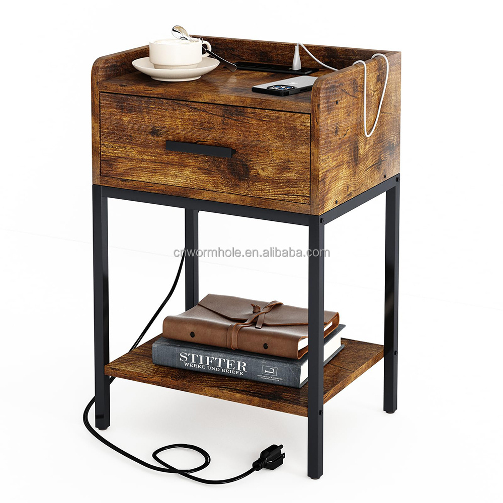 End Tables with USB Ports and Power Outlets Nightstand Side Table Storage Shelf with Drawer