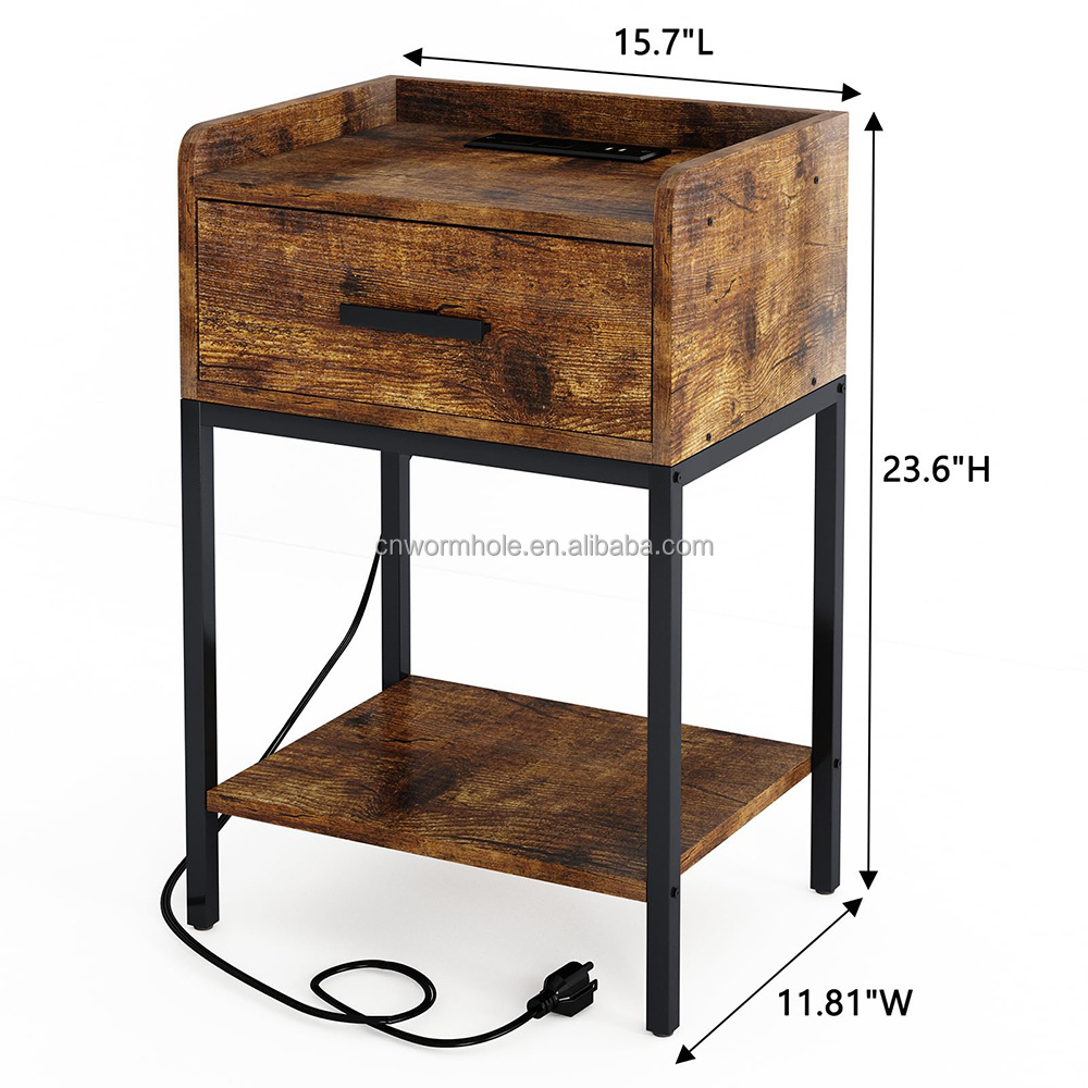 End Tables with USB Ports and Power Outlets Nightstand Side Table Storage Shelf with Drawer