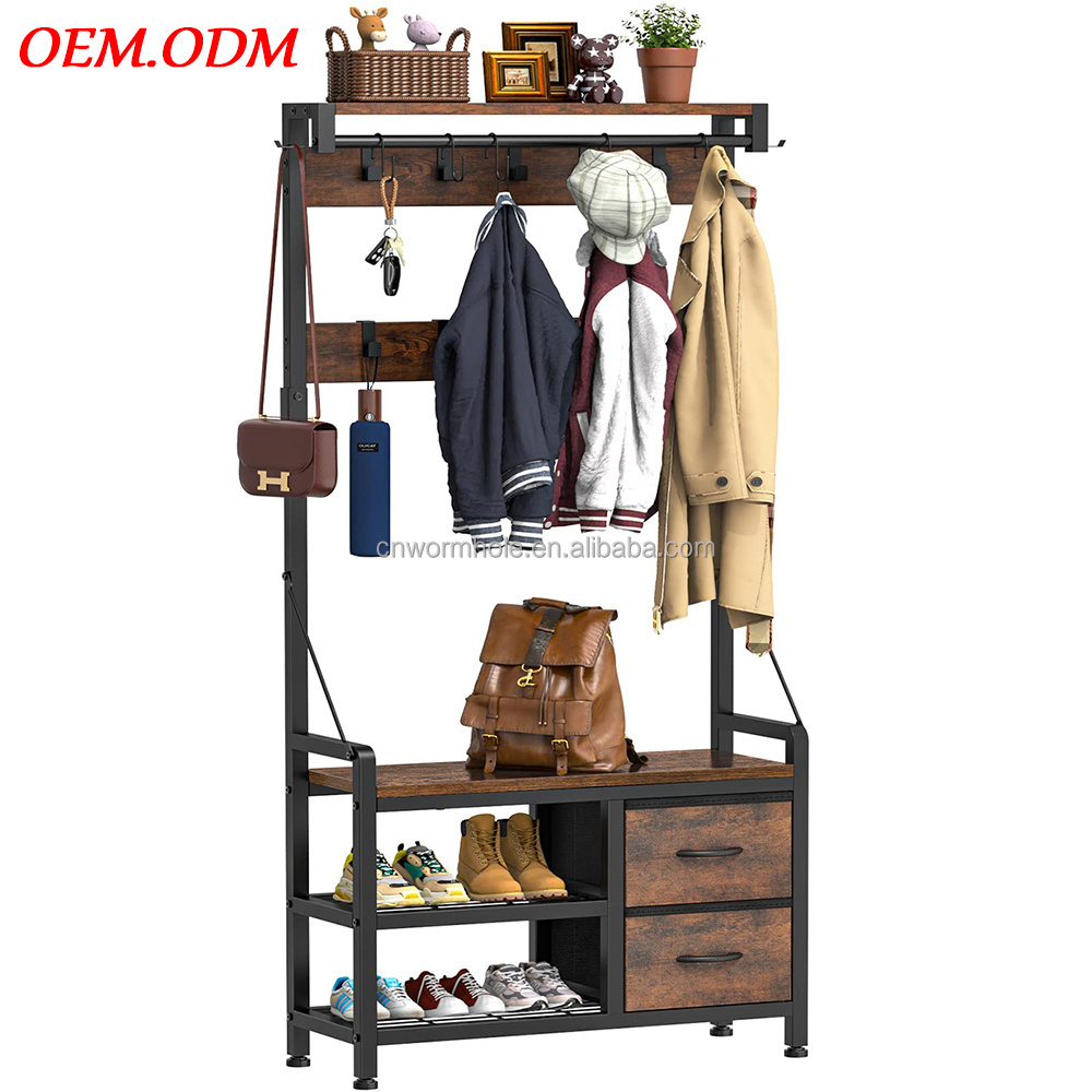 OEM OEM 3-In-1 Hall Tree Coat Rack Entryway Coat Rack Shoe Bench with 9 Movable Hooks with Shoe Storage Bench