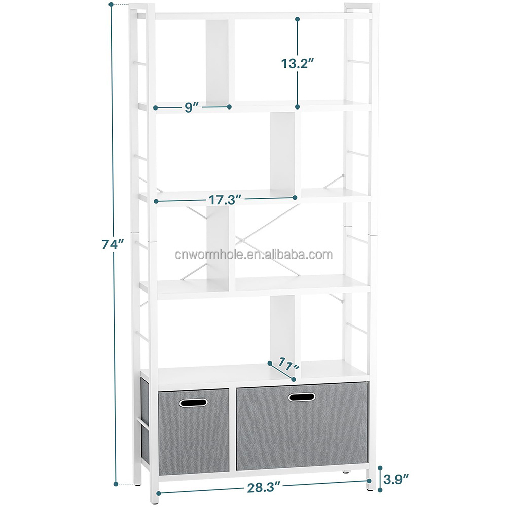 OEM.ODM 74 Inch Tall Bookshelf 6 Tier Bookcase with Drawers Modern Book storage racks Shelf Standing Shelf Units with Storage