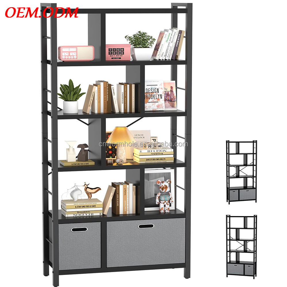 OEM.ODM 74 Inch Tall Bookshelf 6 Tier Bookcase with Drawers Modern Book storage racks Shelf Standing Shelf Units with Storage