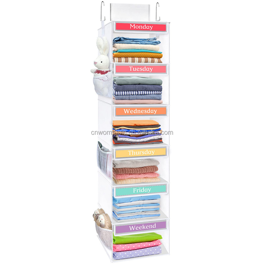 Collapsible Weekday Closet Daily Clothes Organizer Hanging Storage Shelves 6-Shelf Hanging Closet Organizer