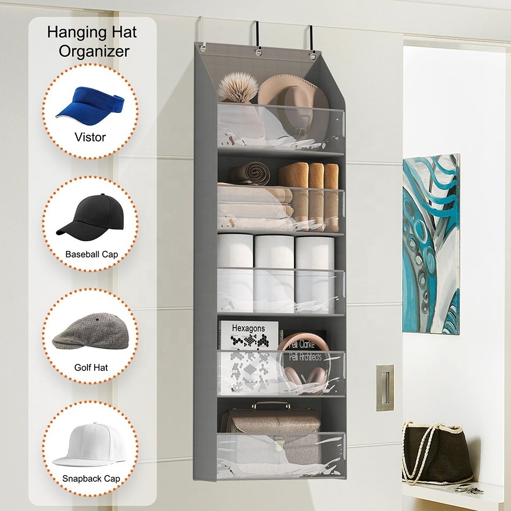 Over The Door Hat Racks for Baseball Caps, Clear Deep Pockets Hat Organizer for Closet