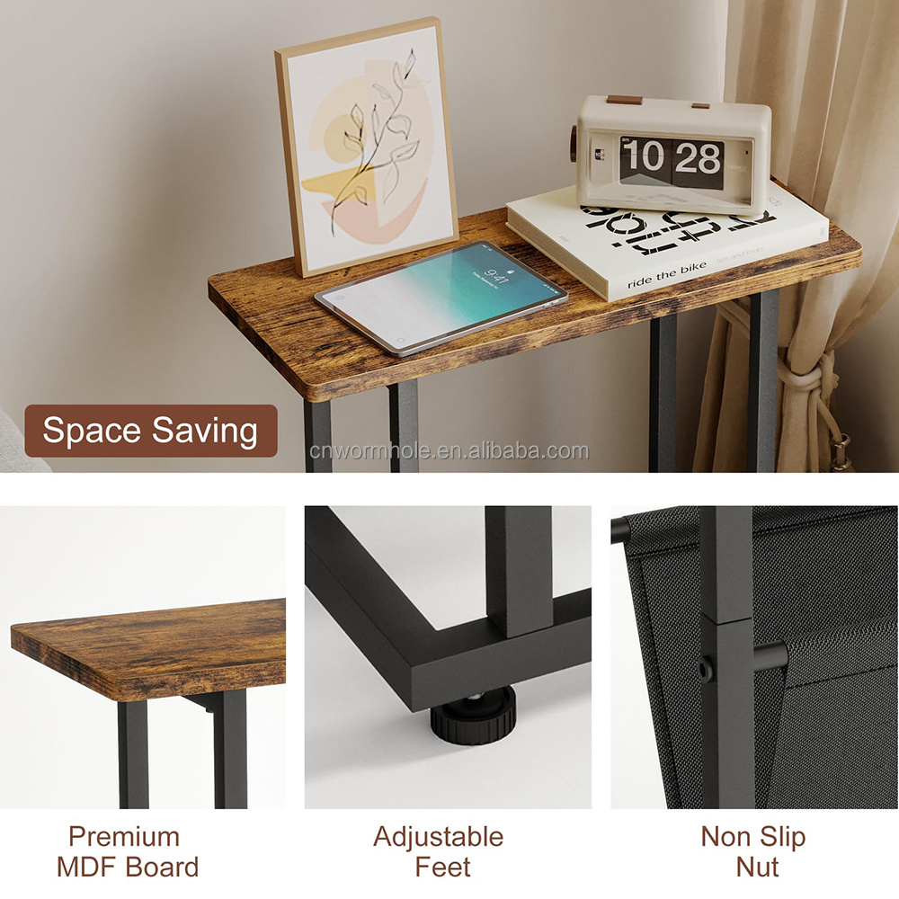 Slim Magazine Table for Small Spaces Narrow wood side table Nightstand with Storage Shelf