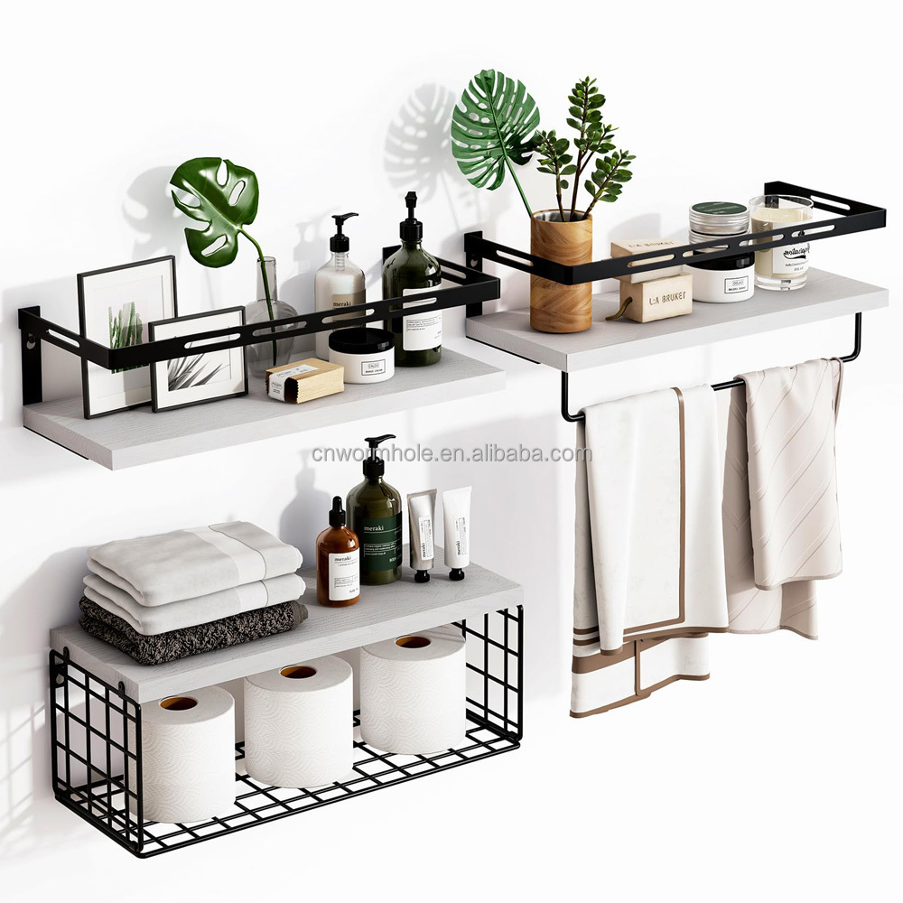 3+1 Tier Wall storage shelf Mounted Metal Frame Floating Shelves  Floating wood wall shelf home decor