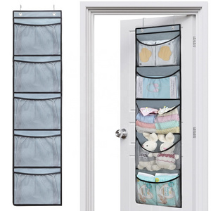 2 Pack Hanging Closet Storage Over The Door Storage Organizer with 5 Large Pockets Foldable 2 Metal Hooks