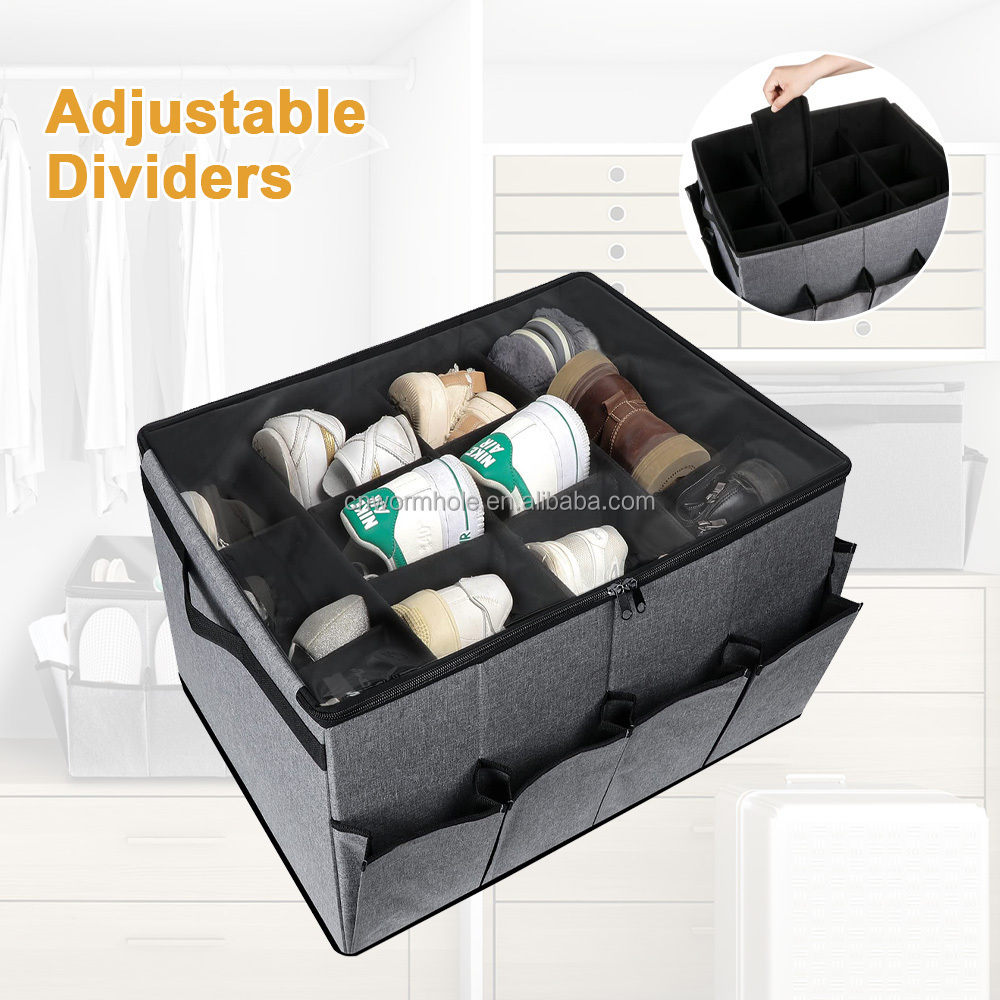 OEM  factory Shoe Bin Storage Bins shoe storage organizer,folding shoe organizer with Clear Window