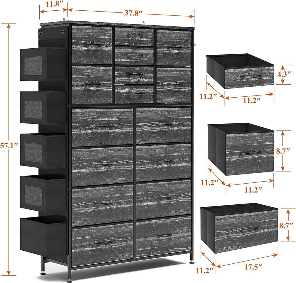 Custom canvas chest of drawers Storage drawers Tall vertical storage bins Fabric drawer organizer