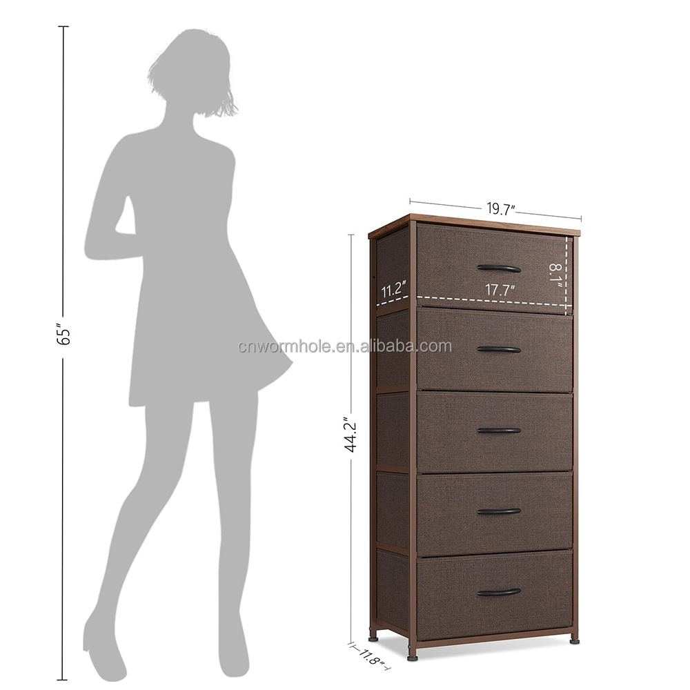 Tall Kids Bedroom Fabric Dresser 5 Drawer Storage Tower Organizer Unit Dresser furniture for Hallway Entryway Closets