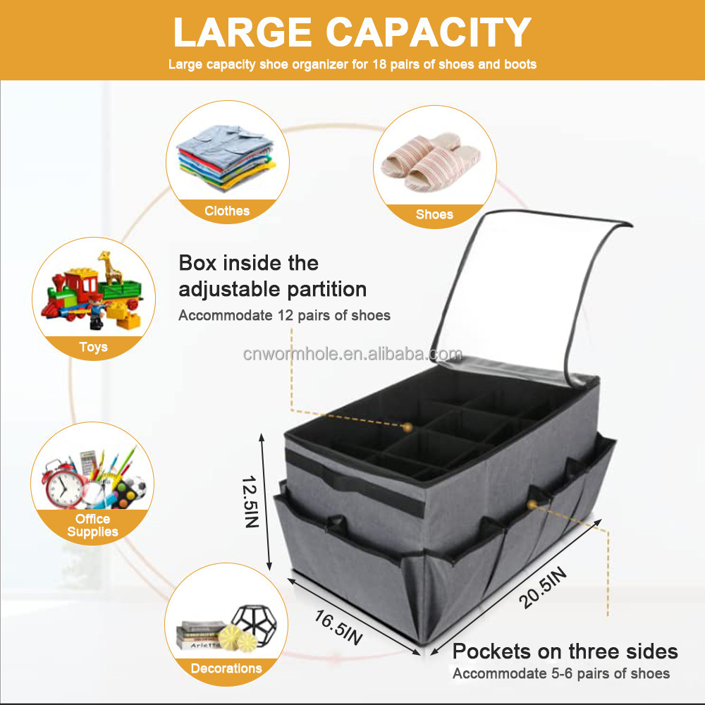 OEM  factory Shoe Bin Storage Bins shoe storage organizer,folding shoe organizer with Clear Window